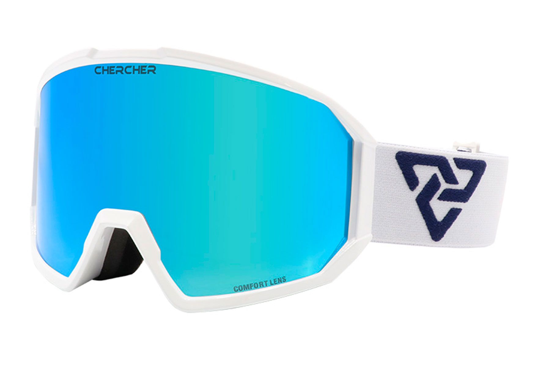 Alpinbriller med styrke fra Chercher, Jump - vit, blå, Rund Hel ramme i Plast - Large