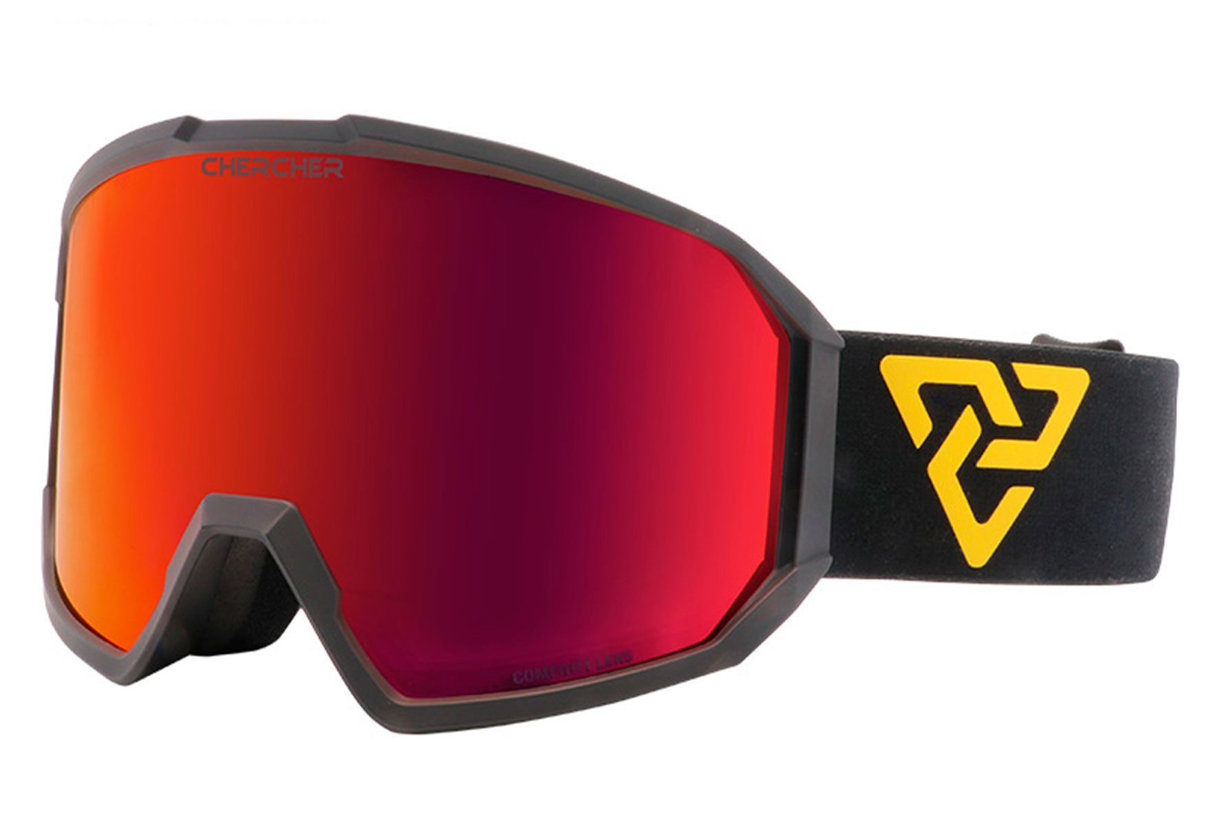 Alpinbriller med styrke fra Chercher, Jump - Gul, Rund Hel ramme i Plast - Large